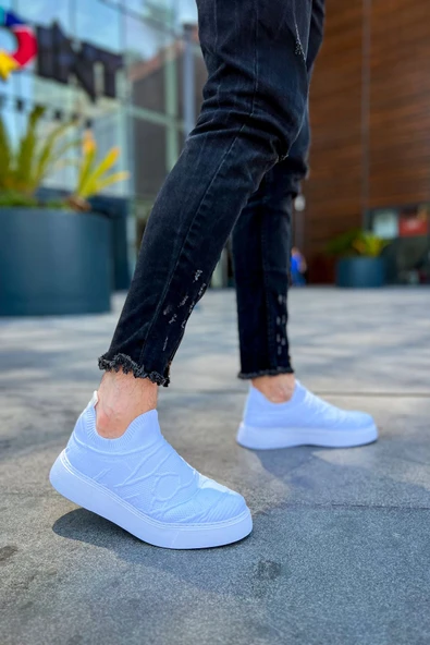 Pabucmarketi Triko Kumaş Erkek Spor Ayakkabı Beyaz - 2