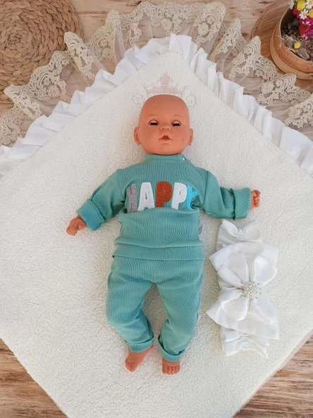 Lenaca Yenidoğan Wool Yün Kumaş Taç Nakışlı Güpür Duvaklı Fiyonk Prizma Taş Unisex Kundak Bebek Battaniyesi - Resim 4