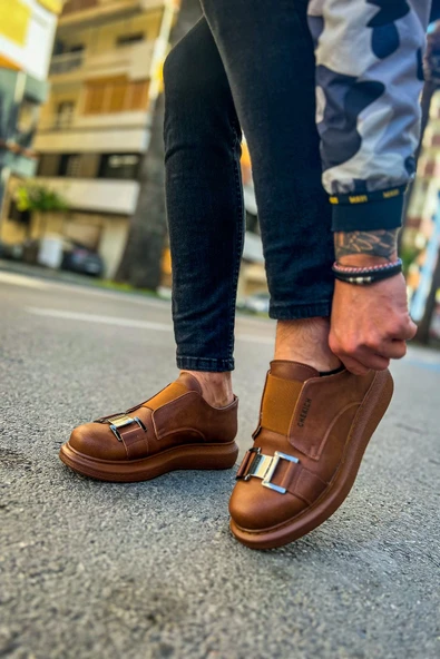 Pabucmarketi Lastikli Toka Detaylı Erkek Spor Ayakkabı Taba - Resim 5