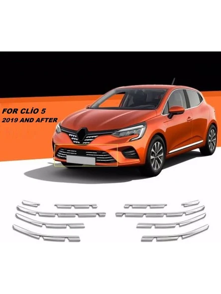Renault Clio 5 Krom Ön Tampon Çıtası 10 Parça 2019 Ve Üzeri Paslanmaz Çelik
