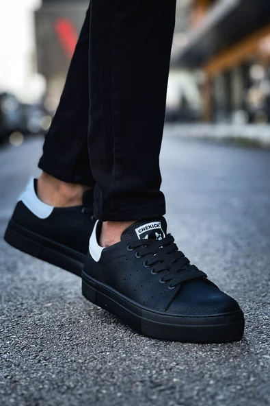 Pabucmarketi Bağcıklı Erkek Spor Ayakkabı Siyah Beyaz - Resim 3