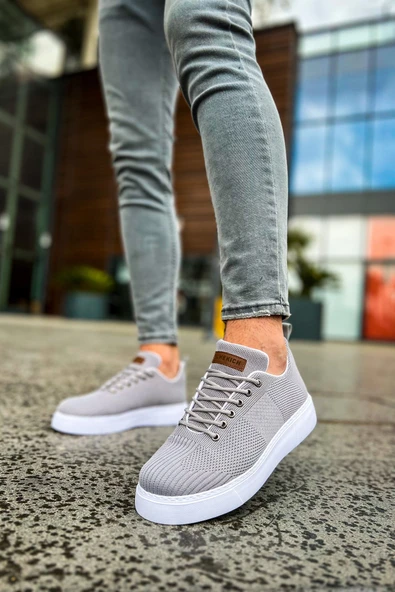 Pabucmarketi Bağcıklı Triko Kumaş Erkek Spor Ayakkabı Antrasit - Resim 3