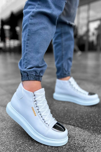 Pabucmarketi Bağcıklı Erkek Sneaker Bot Beyaz - Resim 2