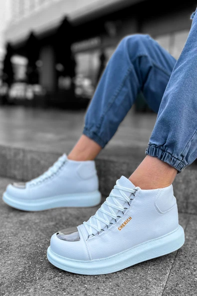 Pabucmarketi Bağcıklı Erkek Sneaker Bot Beyaz - Resim 3