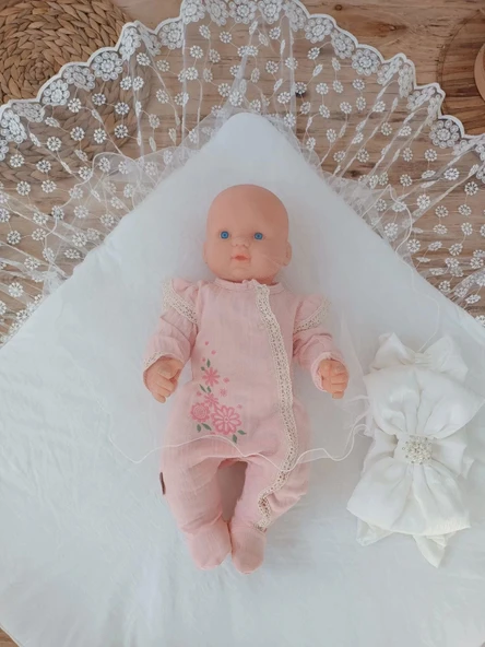 Lenaca Yenidoğan Ay Işığı Papatya Dantelli Taşlı Fiyonk Bebek Battaniyesi Kundak - Resim 4