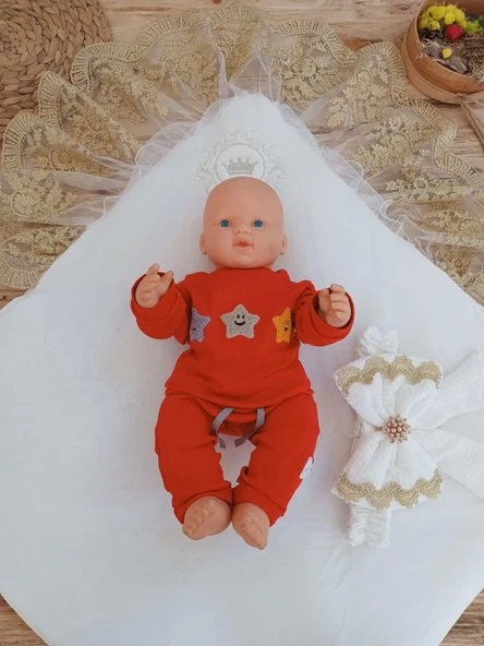 Lenaca Yenidoğan Pamuk Taç Benim Prensesim Nakışlı Trilüks Kundak Bebek Battaniyesi - Resim 4