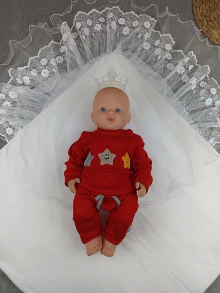 Lenaca Yenidoğan Kumru Soft Cotton Taç Nakışlı Trilüks Kundak Bebek Battaniyesi - Resim 4