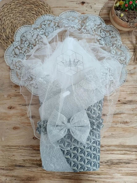 Lenaca Yenidoğan Ultralüks Piramit Desenli Güpürlü Bebek Battaniyesi Kundak - Resim 2