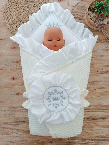 Lenaca Yenidoğan Piramitland Soft Taç Nakışlı Bebek Battaniyesi Kundak - 2