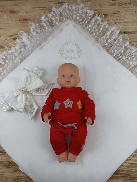 Lenaca Yenidoğan İpek Venüs Taç Nakışlı Delüks Kundak Bebek Battaniyesi - Resim 4