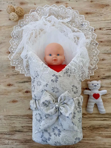 Lenaca Yenidoğan Gül Sedefli Duvaklı Taş Fiyonk Erkek Bebek Kumru Kundak Bebek Battaniyesi - 1