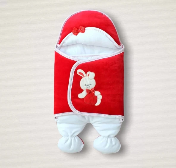 Lenaca Yenidoğan Kadife Kumaş Ayıcık Nakışlı Şapkalı Kız Erkek Bebek Ayaklı Kundak Bebek Battaniyesi ürün görseli 1