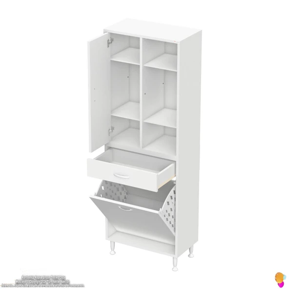 Modilayn AFRA 65x173x32,5cm 1 Çekmece, 1 Göz Sepet, 1 Kapak, 6 Raf Dar Alan Banyo Dolabı - Resim 7