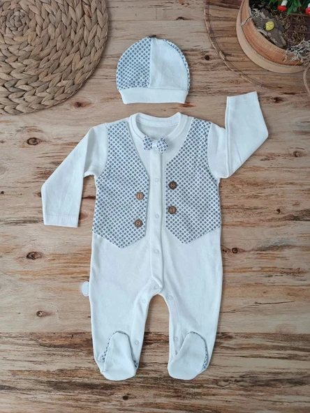 Lenaca 0-3 3-6 6-9 Ay Şapkalı Yelek Detaylı Boydan Çıtçıt Erkek Bebek Tulumu - Resim 3