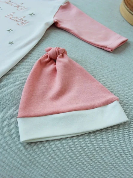 Lenaca 0-3 3-6 Ay Lucky Baby Nakışlı Es Çizgi Boy Şapkalı Kız Bebek Tulumu - Resim 4