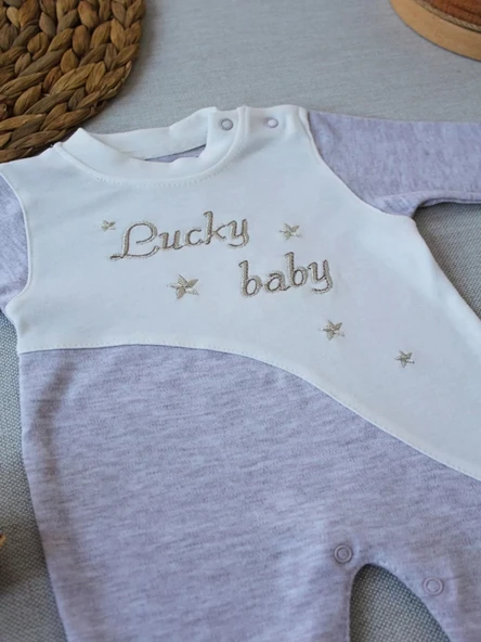 Lenaca 0-3 3-6 Ay Lucky Baby Nakışlı Es Çizgi Boy Şapkalı Erkek Bebek Tulumu - Resim 2