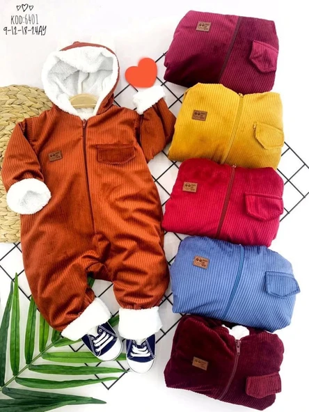 Lenaca 3-6-9-12 Ay Fermuar Kapamalı Kadife Kumaş İçi Tüylü Kız Erkek Bebek Tulumu ürün görseli 1