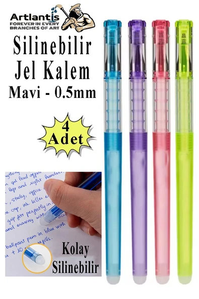 Silinebilir Jel Kalem Mavi 0.5 mm 4 Adet Silinebilir Tükenmez Kalem Pilot Kalem Mürekkepli Kolay Silinebilir Kumaş Kalemi