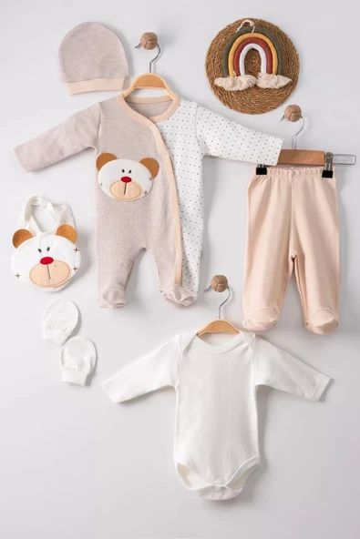 Lenaca Ayıcık Nakışlı Tulumlu % 100 Pamuk Erkek Bebek 5'li Set