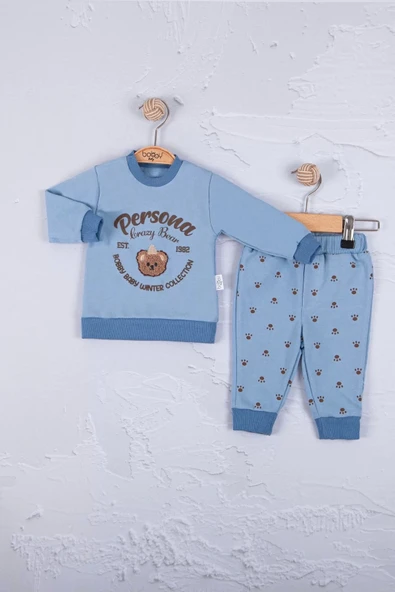 Lenaca Persona Bear Nakışlı % 100 Pamuk 2'li Erkek Bebek Takım