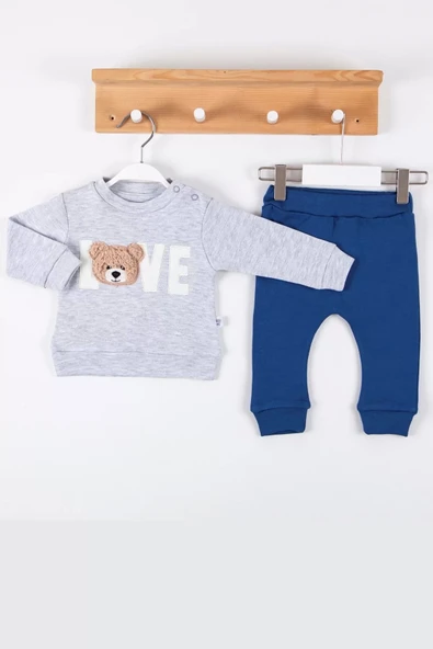 Lenaca Bear Love Nakışlı % 100 Pamuklu 2'li Erkek Takım