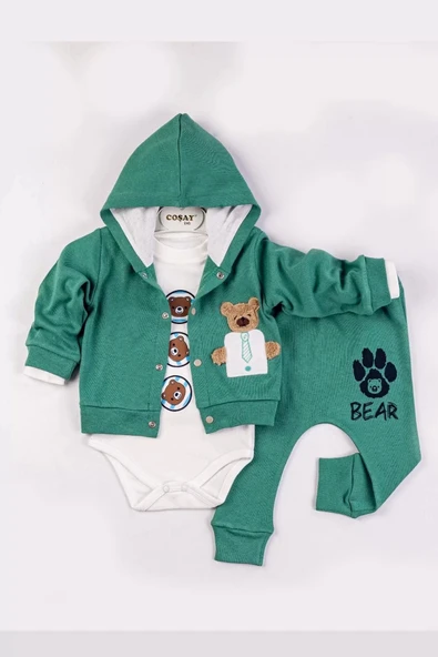Lenaca Bear Nakışlı Kapişonlu Erkek Bebek Takım