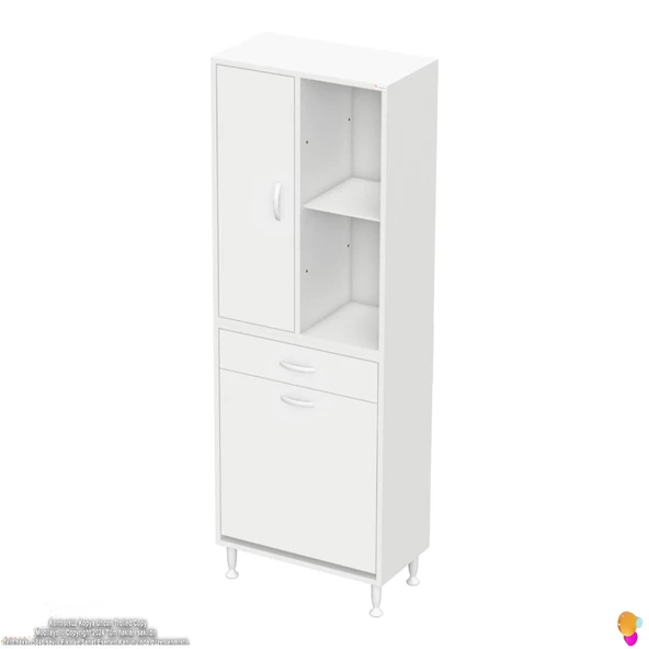 Modilayn AFRA 55x173x32,5cm 1 Çekmece, 1 Göz Sepet, 1 Kapak, 4 Raf Dar Alan Banyo Dolabı - 6