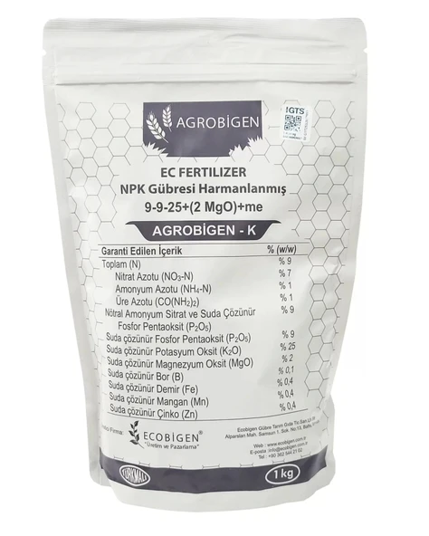 Agrobigen-K Npk Gübresi Harmanlanmış 9-9-25+(2Mgo)+Me 1Kg