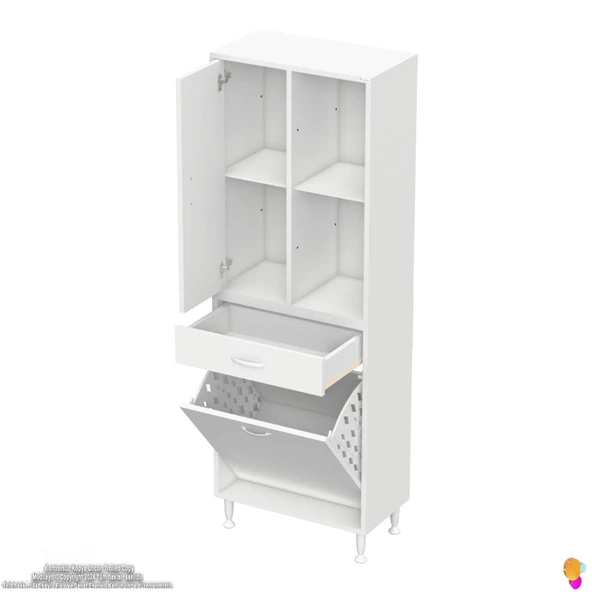 Modilayn AFRA 55x173x32,5cm 1 Çekmece, 1 Göz Sepet, 1 Kapak, 4 Raf Dar Alan Banyo Dolabı - 7