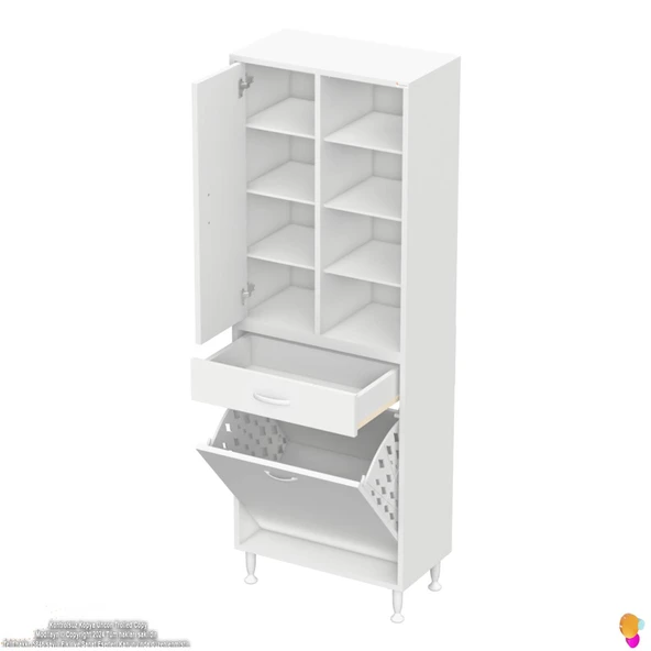 Modilayn AFRA 55x173x32,5cm 1 Çekmece, 1 Göz Sepet, 1 Kapak, 8 Raf Dar Alan Banyo Dolabı - Resim 7