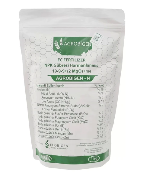 Agrobigen-N Npk Gübresi Harmanlanmış 19-9-9+(2Mgo)+Me 1Kg - 1
