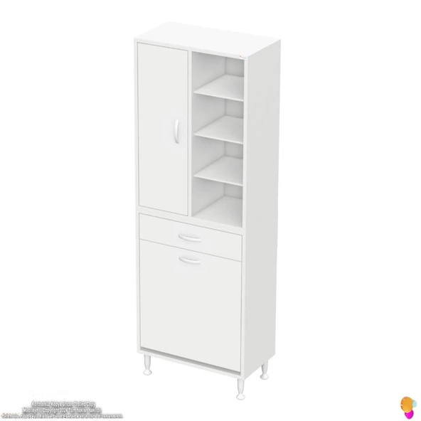 Modilayn AFRA 55x173x32,5cm 1 Çekmece, 1 Göz Sepet, 1 Kapak, 8 Raf Dar Alan Banyo Dolabı - Resim 6