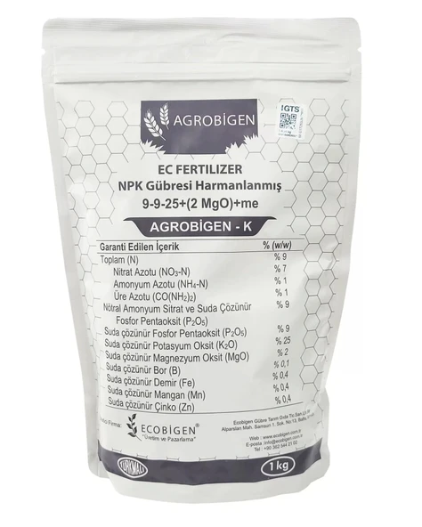 Agrobigen-K Npk Gübresi Harmanlanmış 9-9-25+(2Mgo)+Me 1Kg - 2