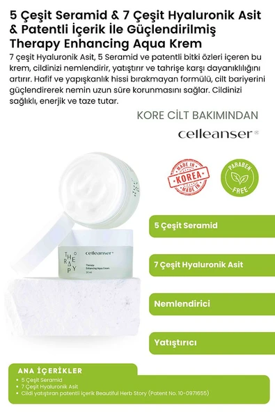 5 Seramid ve 7 Hyaluronik Asit İçeren Nemlendirici ve Yatıştırıcı Therapy Enhancing Aqua Krem - 2