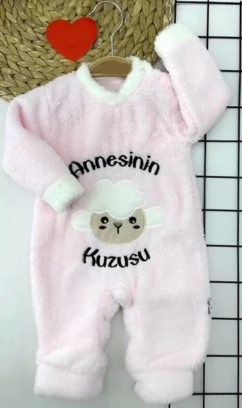 Lenaca 3-6-9-12 Ay Kuzu Tüylü Kumaş Annesinin Kuzusu Nakışlı Alttan Çıtçıtlı Kız Erkek Bebek Tulumu ürün görseli