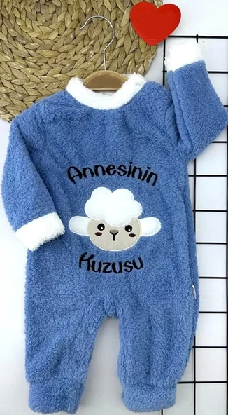 Lenaca 3-6-9-12 Ay Kuzu Tüylü Kumaş Annesinin Kuzusu Nakışlı Alttan Çıtçıtlı Kız Erkek Bebek Tulumu ürün görseli
