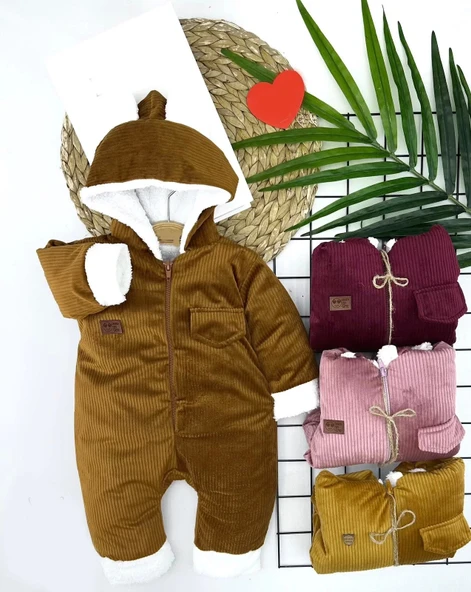 Lenaca 3-6-9-12 Ay Fermuar Kapamalı Kadife Kumaş İçi Tüylü Kız Erkek Bebek Tulumu ürün görseli