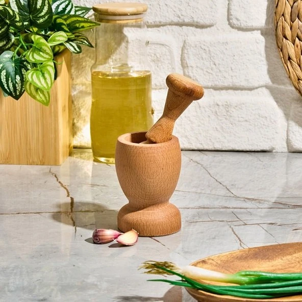 Brokoli Home 1.Sınıf Kayın Ağacı Ahşap havan 10Cm Sarımsak Ezeceği,Sarımsak Döveceği