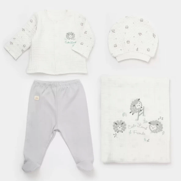 Lenaca Lamb Friends Battaniyeli Tüllü 4'lü Set  Gri