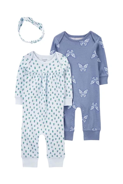 Lenaca Kız Bebek Tulum Set 3'lü Paket  Mavi