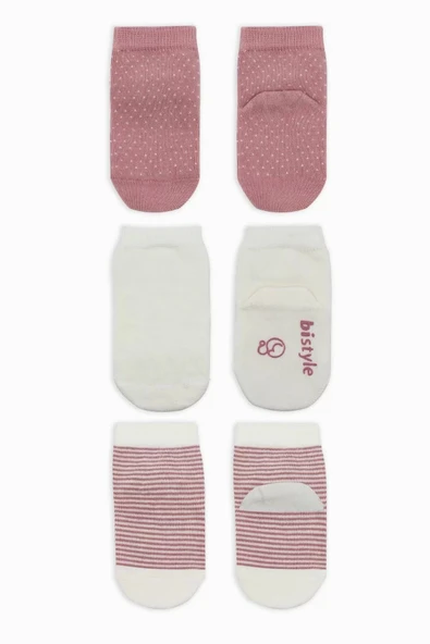 Lenaca Puanlı Kaymaz Penye Soket Çorap 3'lü Bs10108 Pudra - 2