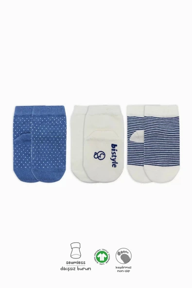 Lenaca Puanlı Kaymaz Penye Soket Çorap 3'lü Bs10108 İndigo