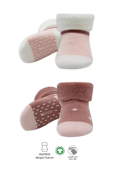 Lenaca Puanlı Kaymaz Havlu Soket Çorap 2'li Bs10502 Pudra Pembe