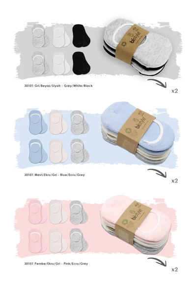 Lenaca 6'lı Silikonlu Babet Penye Çorap Bs30101b Pembe Ekru Gri - 2