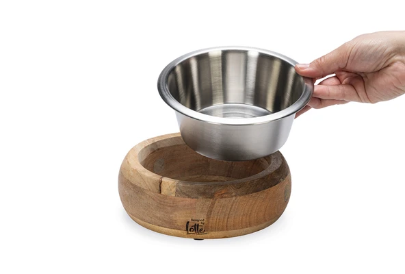 Beeztees DBL Köpek Mama Su Kabı, Dışı Masif Ahşap, Paslanmaz Çelik, 16,5cm, 650ml - Resim 7