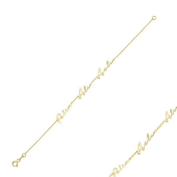 14 Ayar Altın Üç İsim Bileklik - Resim 2