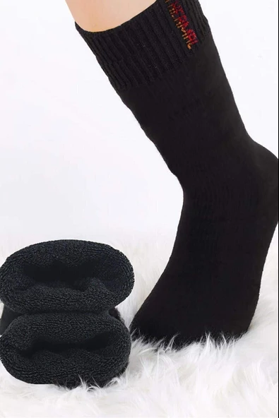 SheDo Siyah Termal Kalın Kışlık Havlu Çorap Erkek Kadın Unisex Pamuk