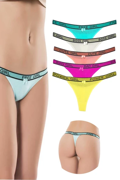 SheDo 5 Adet Beli Yazılı Pamuk Kadın Tanga String Külot