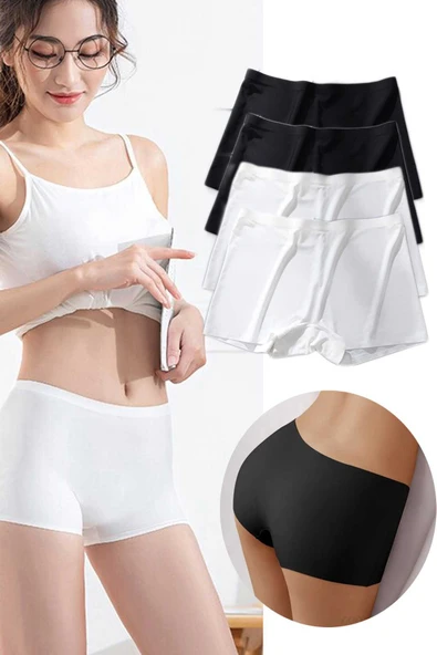 SheDo 4 Adet Kadın Dikişsiz Görünmez İz Yapmaz Mini Şort Boxer Siyah Beyaz