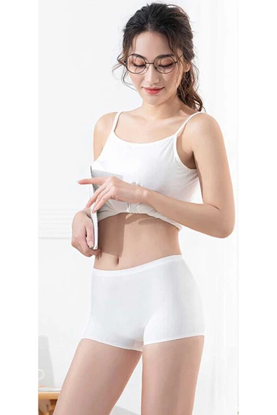SheDo Kadın Dikişsiz Görünmez İz Yapmaz Mini Şort Boxer Beyaz